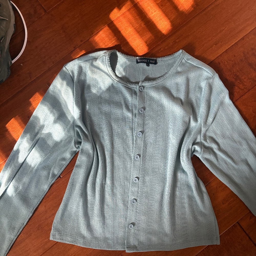 Pointelle blue coquette cardigan